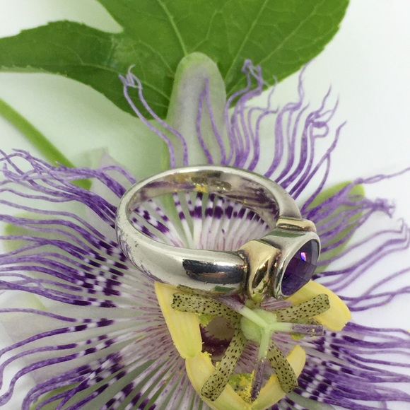 Lorenzo Sterling Silver & 18k Amethyst Ring, Sz 7 - Picture 2 of 5